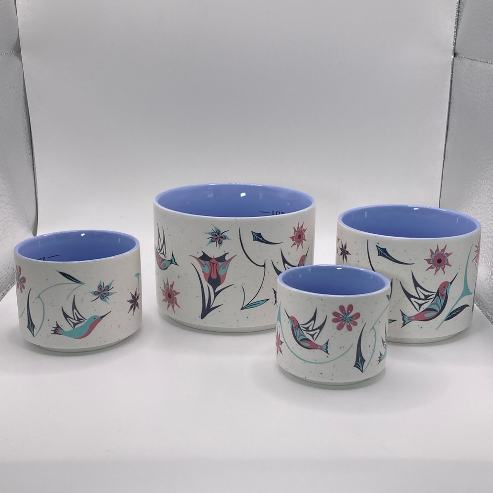 Native Northwest Ceramic Measuring Cups Set 4 Hummingbirds Nicole La Rock